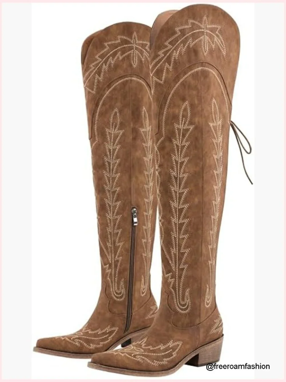 Thigh High Wide Calf Embroidered Western Cowboy Boots Chunky Heel